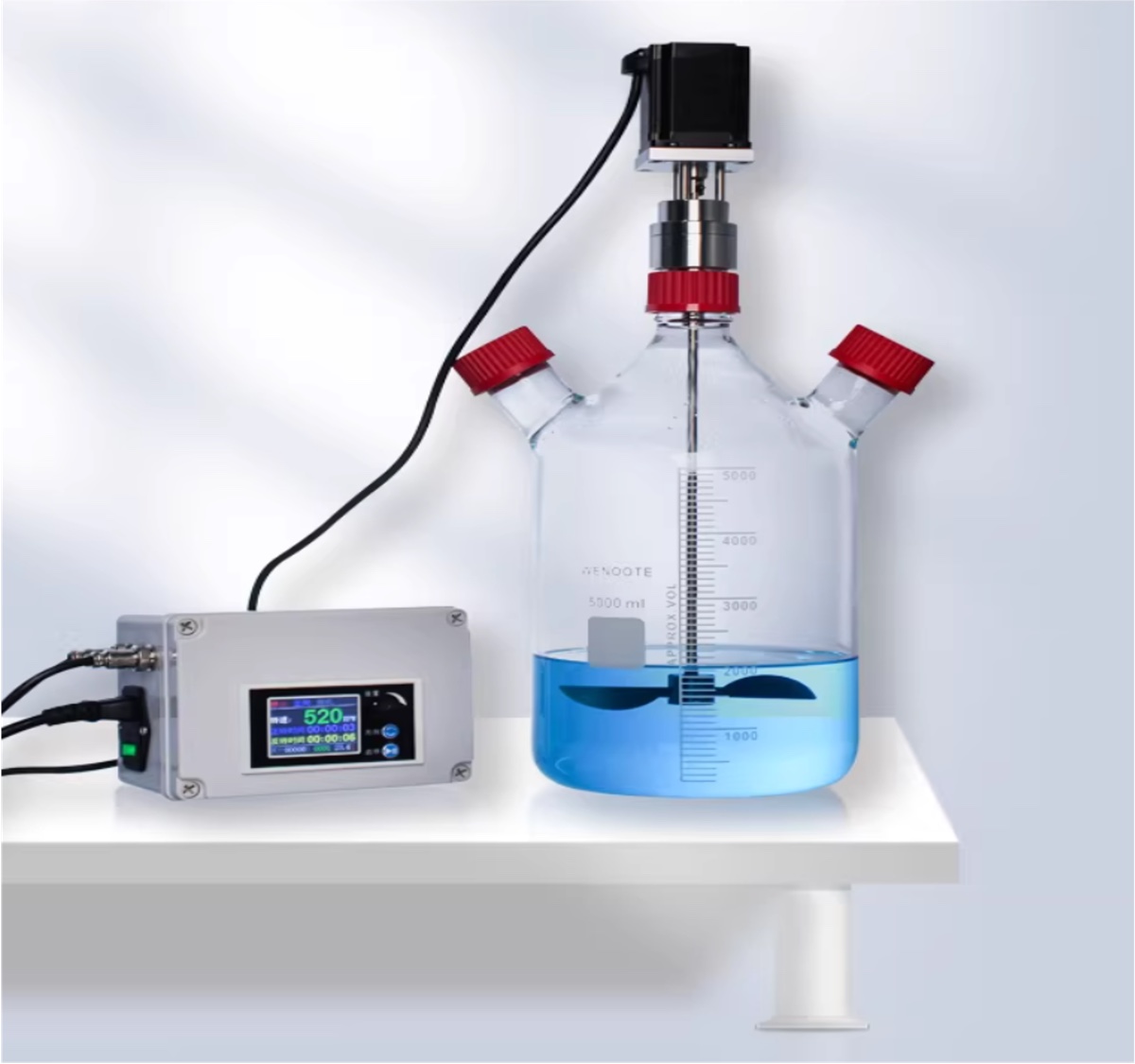 Customized reactor vessel with overhead stirrer and digital controller